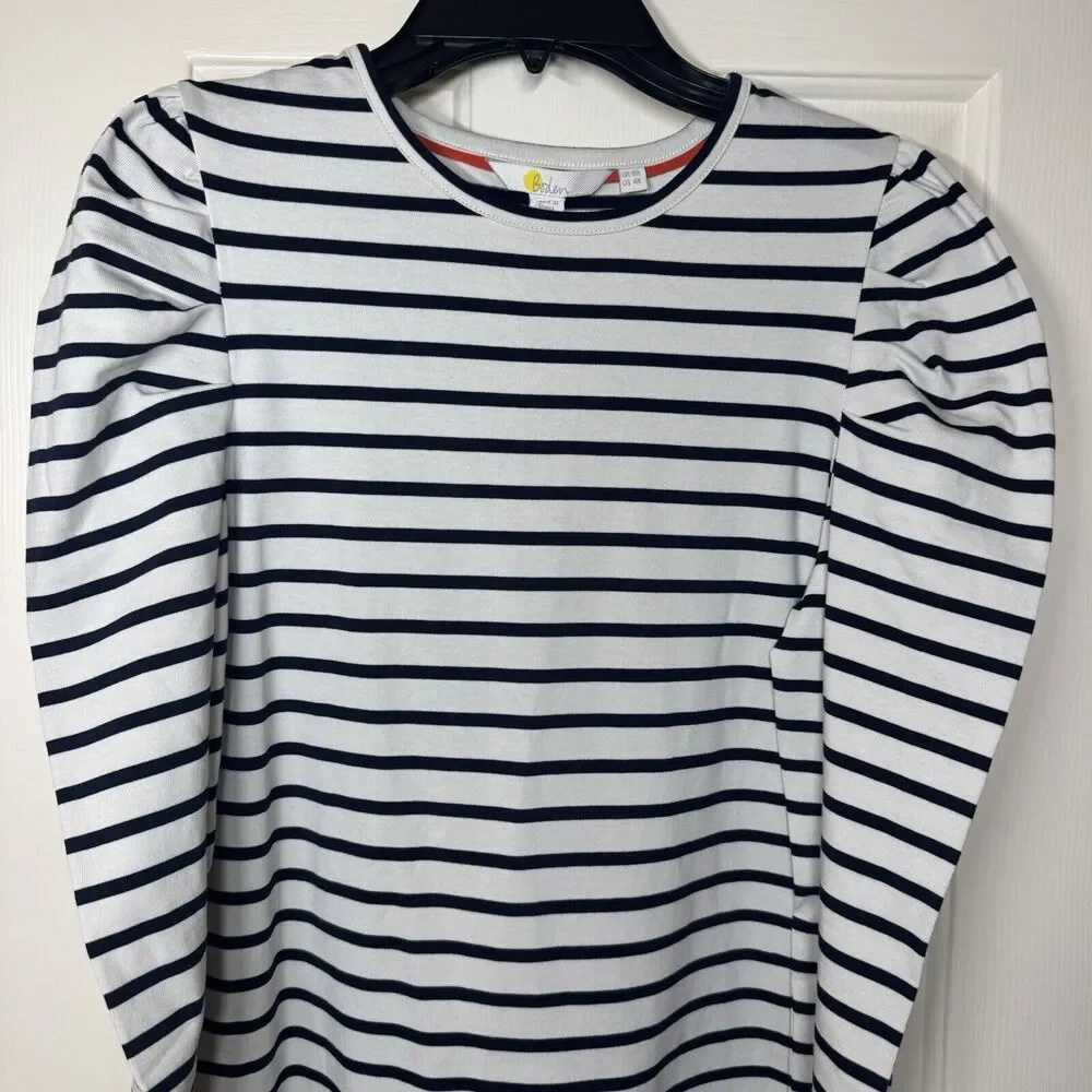 NWT Boden Imogen Breton Striped Shirt Dress size 4 Navy Off White Puff Sleeves - Picture 2 of 4
